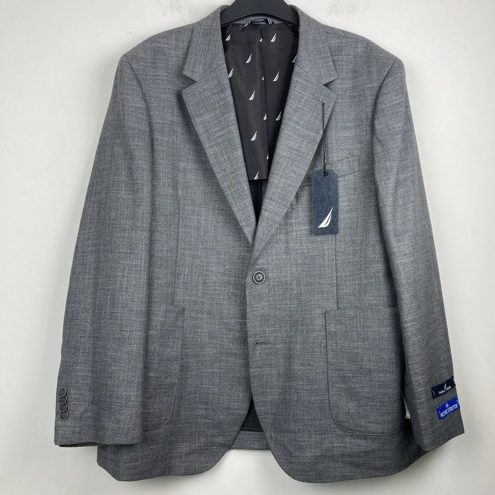 Nautica Men Modern Fit Active Stretch Structure Weave Red Sport Coat Grey 40R
